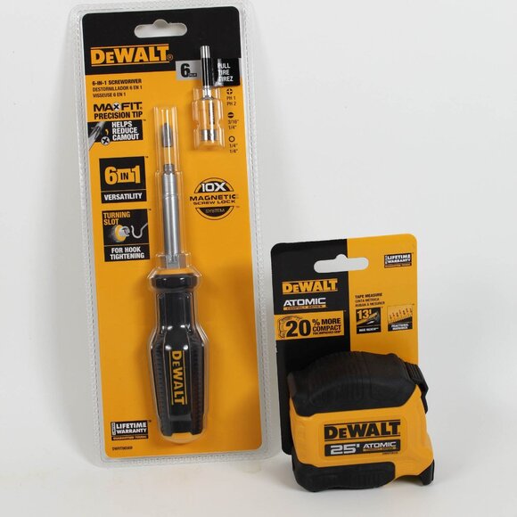NEW DeWalt Tools - 25 ft. Compact Tape Measure & 6 in 1 Screwdriver - Picture 1 of 3